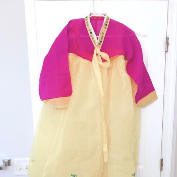 KOREAN TRADITIONAL DRESS Pink Yellow (3 Piece) Hanbok - Picture 6 of 16